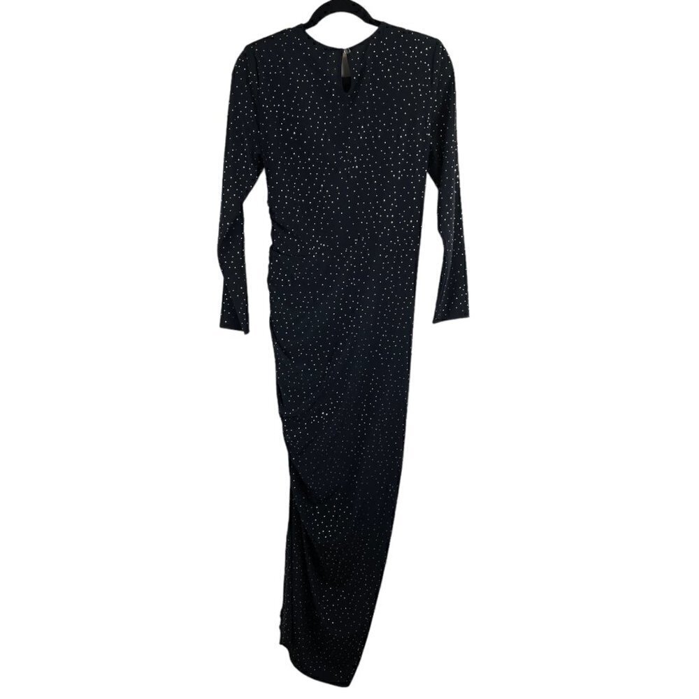 Veronica Beard Amara Ruched Silk Long-Sleeve Embellished Dress Black Size 2 - Picture 12 of 14